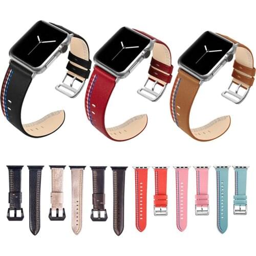 Retro Colorful Stitching Genuine Leather Band for Apple Watch Series 4 3 2 1 Replacement Strap for iWatch 38mm 42mm 40mm 44mm