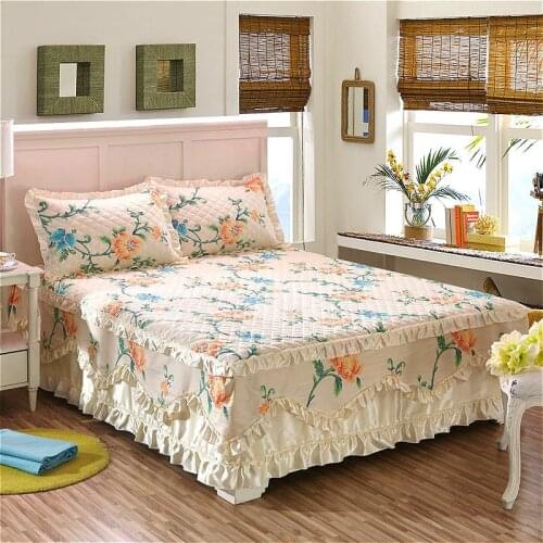 Luxury Pastoral Bedcover European Style Bedspread Polyester Cotton Bed Skirts Flowers Colourful Bed Linings150X200cm Queen Size