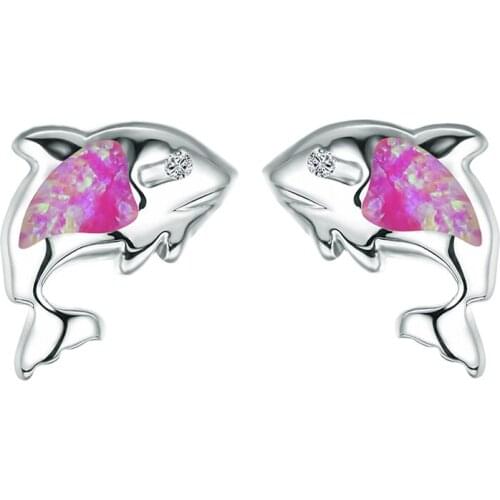 UFOORO earrings Cute little fish blue Fire Opal Earrings for Women Jewelry sweet Earrings Gift girlfriend