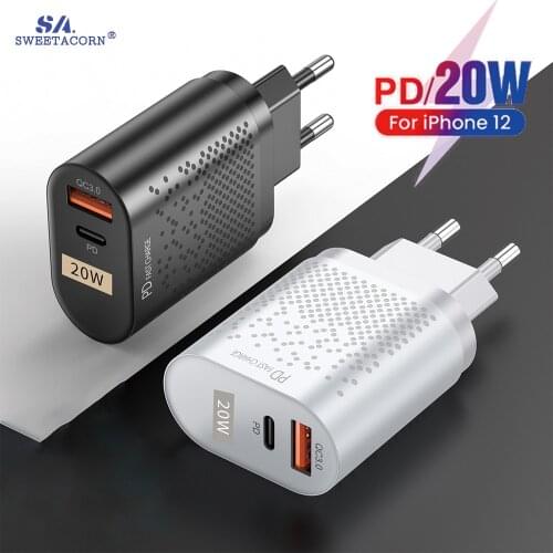 PD 20W USB Quick Charger EU US UK Plug 3A QC 3.0 Charge Phone Charger For iPhone 12 11 Samsung Huawei Fast Wall Charger