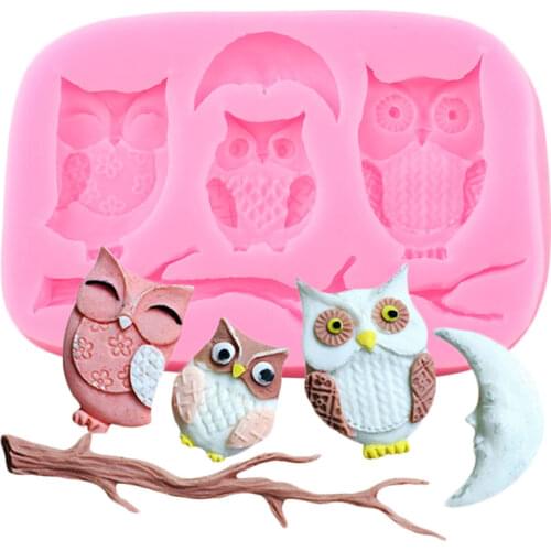 Owl Moon Tree Branch Silicone Mold Animals Fondant Cake Decorating Tools Cupcake Topper Candy Clay Chocolate Gumpaste Moulds