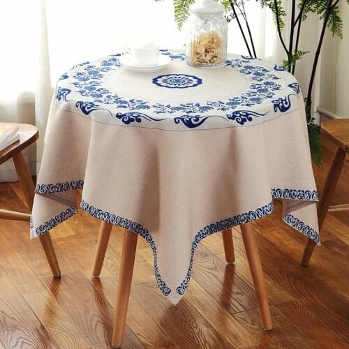 Blue-and-White Porcelain with the Cotton Style Table Cloth Living Room Coffee Table Tablecloth Fabric