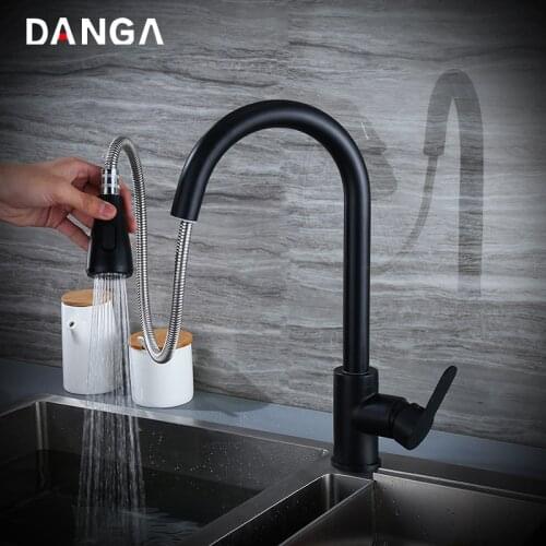Kitchen Faucets Black Pull-out Faucet Laundry Pool Hot And Cold Faucet Chrome-plated Copper Sink Tap Universal Rotation Tap