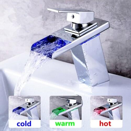 Bathroom Basin Faucet Bathroom Mixer Tap Sink Faucet Single Handle Toilet Mixer Tap LED waterfall Basin Faucet Colors Change