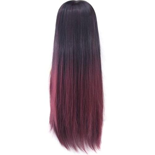 Soowee 6 Color Long Straight False Hair Black To Burgundy Ombre Wig Wigs-female Synthetic Hair Cosplay Wigs for Women