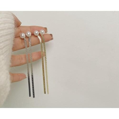 TARCLIY Trendy Geometric Metal Chain Tassel Drop Earring Simple Imitation Pearl Two-Use Long Earrings Women Temperament Jewelry