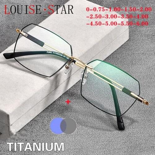 Ultralight Pure Titanium Photochromic Sunglasses Myopia Mens Fashion Driving Casual FinishedMyopia Big Face Black Glasses Frame