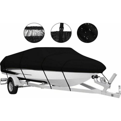 17-22ft 600D Black Boat Cover Waterproof UV Protector Fishing Speedboat Black Sunproof Boat Cover
