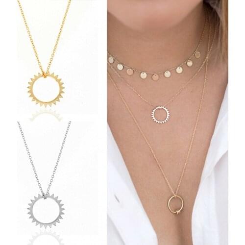 925 Sterling Silver Sun Pendant Necklace Simple Hollow Circle Necklace for Women Gold Color Clavicle Chain Fashion Jewelry Gift