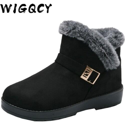 Women Snow Boots Warm Short Fur Plush Winter Ankle Boot Platform Ladies Suede Slip-On Shoes Female Comfort Warm Metal Decoration