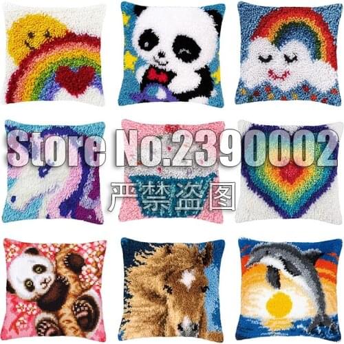 Animals Latch Hook Rug Kits Horse 3D Segment Embroidery Pillow Wool Cross Stitch Carpet Embroidery DIY Latch Hook Pillow Decor