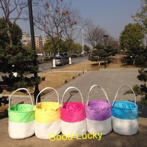 100pcs/lot personalize hot selling top quality polka dot ruffle easter basket 5 colors canvas monogram Easter bucket