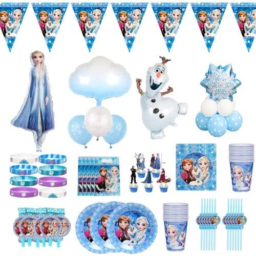 126pcs Frozen Party Supplies Baby Shower Disposable Tableware Set Decoration Balloons Napkins Cake Topper Straw Gift Bag Favor