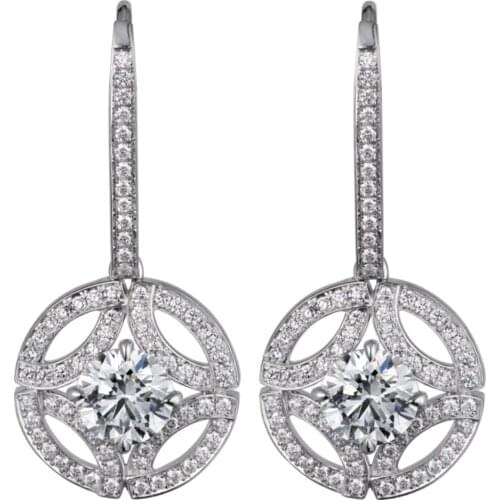 18K Au750 White Gold Stud Earrings Women Wedding Anniversary Engagement Party Round Moissanite Diamond Elegant Trendy Romantic