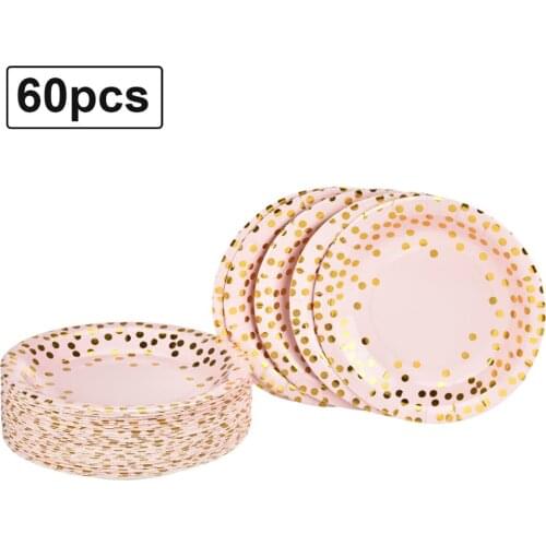 60pcs Disposable Paper Plate Party Dishes Plates Wedding Christmas Anniversary Party Supplies