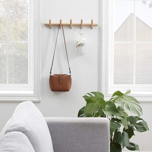 667A Durable Wooden Coat Robe Rack Hooks Modern Wall Mounted Hat Towel Hanger with Pegs for Home Bedroom Bathroom Entryway Decor