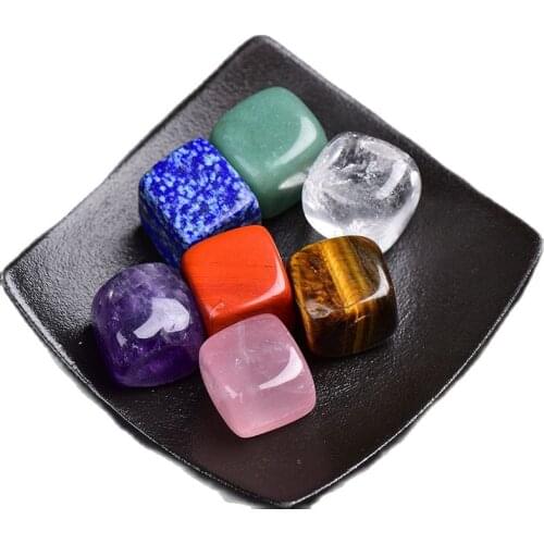 7PCS 20mmNatural Crystal Seven Chakras Amethyst Square Stones Rose Quartz Clear Quartz Cube Minerals Specimen Reiki Healing Gift
