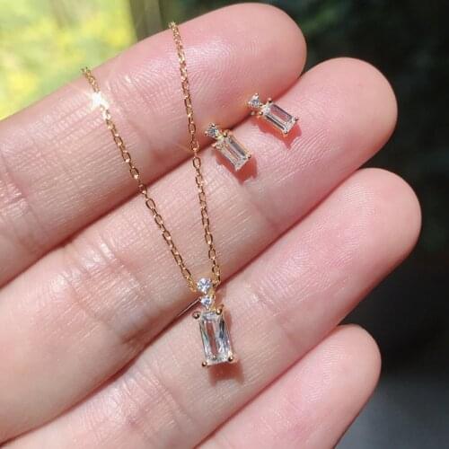 925 Sterling Silver Square Crystal Pendant Necklace Women Best Gift Zircon CZ Luxury Jewelry for 2021 Fashion Party Statement