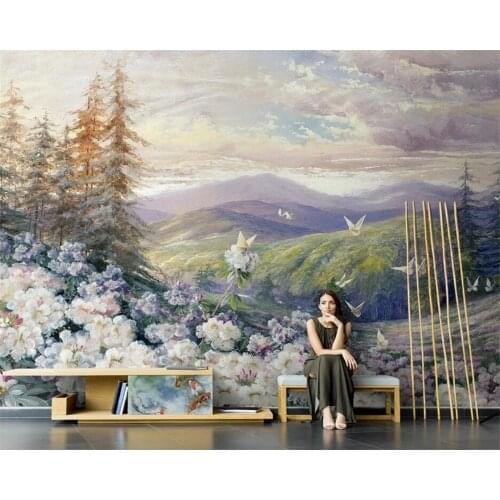 Beibehang Oil painting beautiful flower butterfly scenery mural wall paper for living room TV background wallpaper sofa seamless