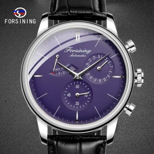 FORSINING Mens Clock Leather Strap Top Brand Black Blue Male Wristwatch Automatic Mechanical Male Watches relogio masculino