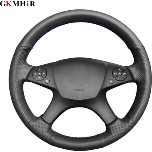 Black Hand-stitched PU Artificial Leather Car Steering Wheel Cover for Mercedes Benz W204 C-Class 2007-2010 C280 C230