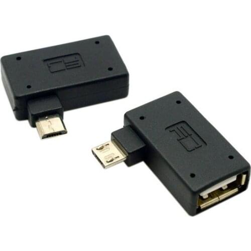CYSM 2pcs 90 Degree Left & Right Angled Micro USB 2.0 OTG Host Adapter with USB Power for Cell Phone & Tablet