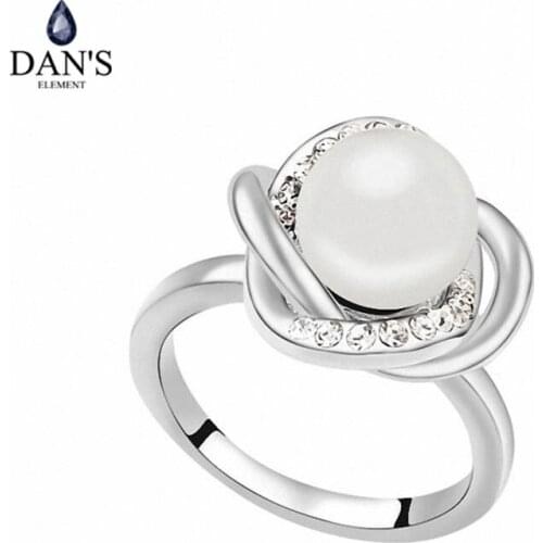 DANS ELEMENT 6 Colors Real Austrian Crystals Romantic Fashion Pearl Rings For Women Gift 106587 engagement wedding