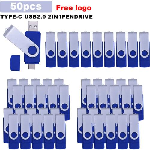 50pcs Dual Drive USB 2.0 Type C 128GB 64GB 32GB Flash Disk Memory Stick USB Type C 16GB 8GB 4GB Pendrive For Phone/Tablets/PC