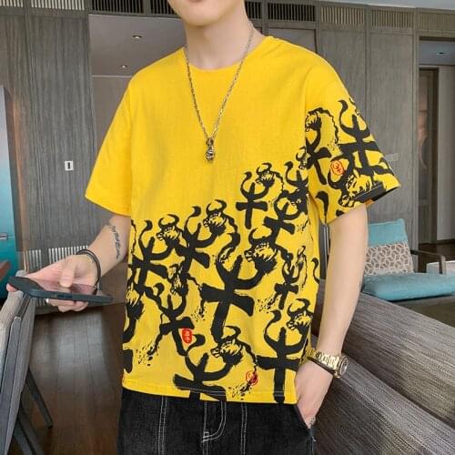 Mens Short-Sleeved T-Shirt Mens Breathable Stitching Loose Version Cotton T-Shirt Round Neck Half-Sleeved T-Shirt Men