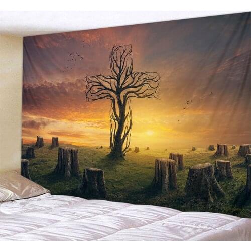 Nordic Style Tapestry Sea View Forest Printed Large Size Dirt-resistant Wall Hanging Decor Functional Picnic Cloth Door Curtain