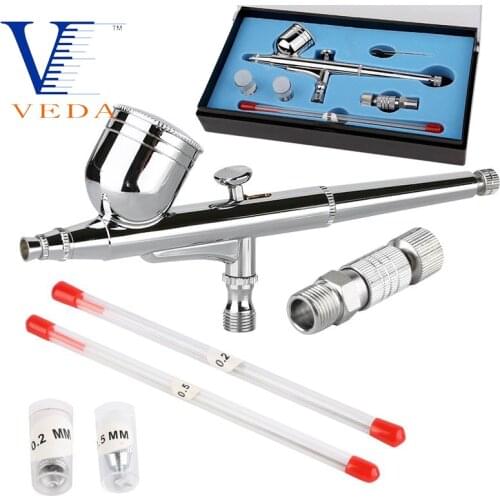 Airbrush Kit 0.3mm Dual Action Air Brush with 0.2/0.5mm Needle And Quick Release Coup for Nail Art Craft Tattoo Makeup Spray Gun