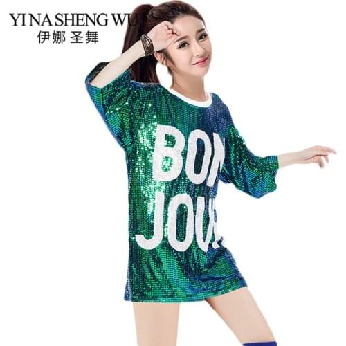 Adults Jazz Dance Costume Stage Performance DS Sequins Top Female Hip-Hop Dance Clothing Street Dance Wear Sequins Tops 2 Styles
