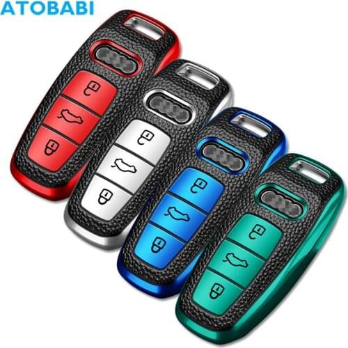 TPU Leather Car Key Cover For Audi Q8 2020 Allroad Quattro A4 A5 A6 A7 Smart Remote Fob Shell Case Keychain Holder Protector Bag