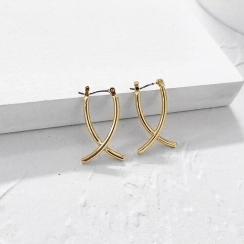 Minimalist Gold Color Copper Twisted Bar Earrings Crossed X Shape Geometric Earrings for Women Brass Earrings Hoops 2020 Jewelry