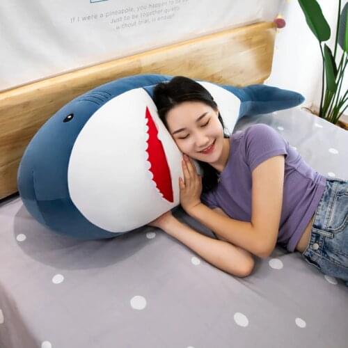 80/100cm Soft Fat Shark Plush Toys Cute Simulation Animal Shark Pillow Stuffed Dolls Sleeping Cushion for Children Boys Gifts