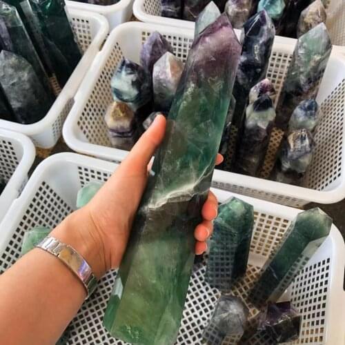 Natural Fluorite Crystal Colorful Striped Fluorite Quartz Crystal Stone Point Healing Hexagonal Wand Treatment Stone crystals
