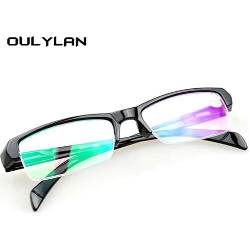 Oulylan Myopia Glasses Women Men High Quality Half Frame Prescription Eyeglasses Black Frames Diopter -1.0 -1.5 -2.0 -2.5 -4.0