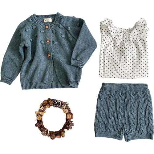 Toddler Baby Boys Girls Clothing Knitted Suit Fall Winter Cardigan Sweater+Shorts Infant Baby Girls Boys Knit Suit Korean Style