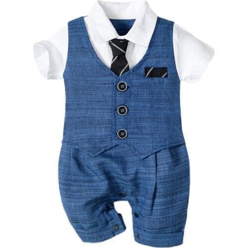 Baby Boy Handsome Rompers Little Gentleman Tie Newborn One-piece Toddlers Clothing Button Jumpsuit Babys Romper Boys Party Dress