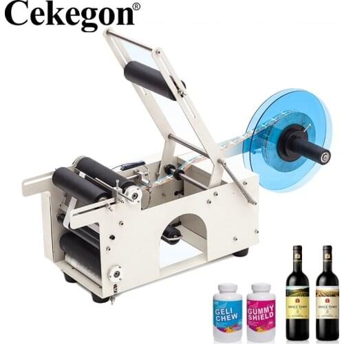 MT-50 semi automatic round wine bottle paper sticker labeling machine for pet bottles cans semi-auto labeler