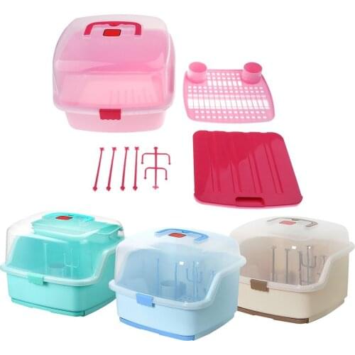 Portable Baby Bottle Dryer Bottle Drying Rack with Dust Cover Storage Box Baby Feeding Bottles Cleaning Shelf Holder