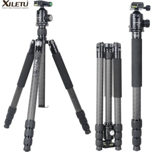 XILETU L334C+J2 Professional Luxury Carbon Fiber Tripod Kit with 33mm Max Diameter Tube/ 20kg Load Capacity/Height up to 185CM