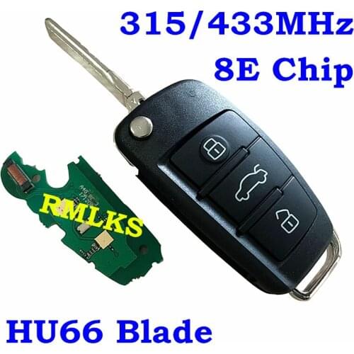 Flip Remote Key Control 315MHz 434MHz Electronic 8E Chip For Audi A6L Q7 Car Fob Uncut HU66 Blade