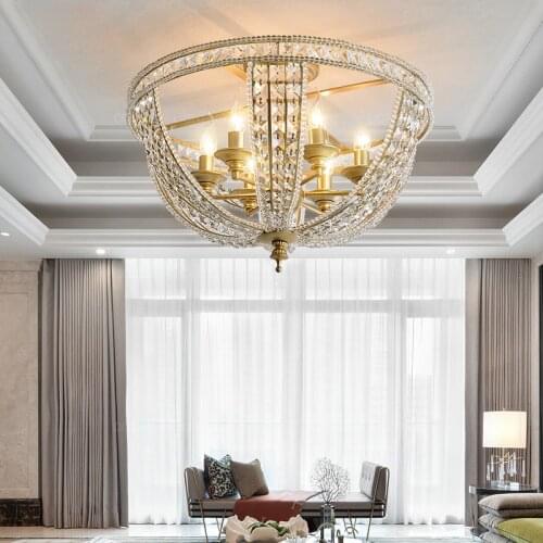 Luxury gold crystal ceiling lights for bedroom living room ceiling lamps loft large flush mount kitchen fixtures french lighting