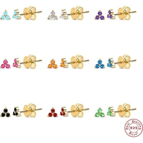 Plata de ley 925 Earring Geometric Clover Bohemia Bling Turquoise Piercing Stud Earrings For Women Lovers' Birthday Jewerly Gift