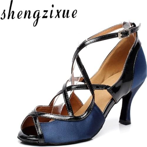 Shengzixue Ballroom Dance Shoes Womens Satin+ PU Party Latin Dance Shoes Salsa Tango High Heels 6cm / 7.5cm / 8.5cm / 10cm