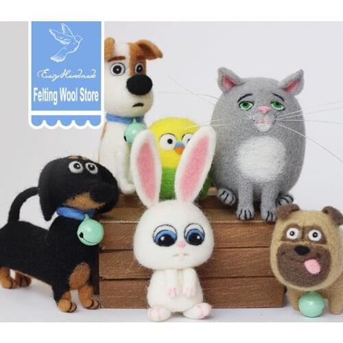 No Finish Wool Felt Kit Funny Handmade Dachshund Dog Rabbit Cat Animal Wool Needle Felt Kit Package For Children Kids DIY Gift