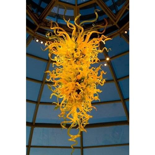 Modern Yellow 48inches Hand Blown Glass LED Chandelier Light Fixture for sale