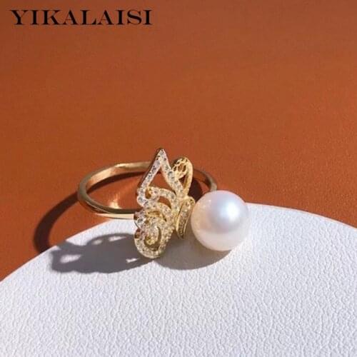 YIKALAISI 925 Sterling Silver Rings Jewelry For Women 8-9mm Round Natural Freshwater Pearl Rings 2021 Fine New Wholesales