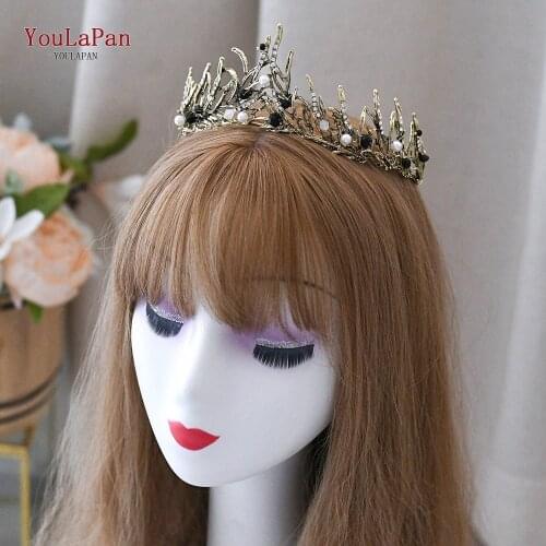 YouLaPan HP330 Vintage Rhinestone Bridal Tiara Crown Pageant Prom Crown White Pearl Tiara Headwear Wedding Hair Accessories